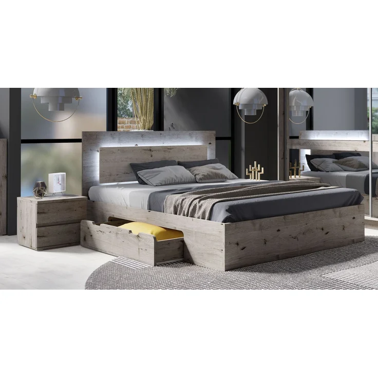 Schlafzimmer-Set komplett Togo mit Beleuchtung Ausführung Wellington Eiche