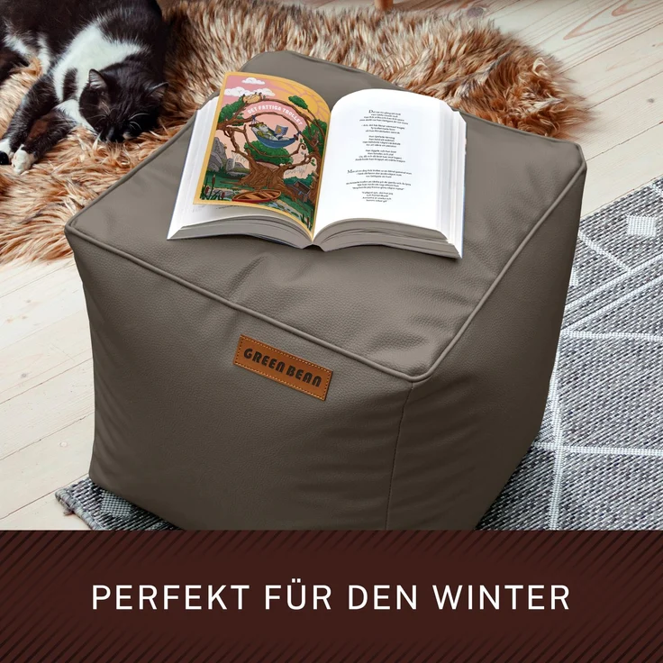 Green Bean® Sitzhocker aus Kunstleder - Pouf mit EPS Perlen Füllung - 40 x 40 cm - perfekte Ergänzung zum Sitzsack - Hellbraun-Grau – Bild 6