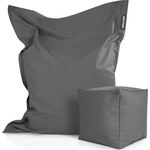 Green Bean® 2er Set XXL Sitzsack inkl. Poufmit mit EPS-Perlen - Riesensitzsack 140x180 Liege-Kissen Bean-Bag - Grau