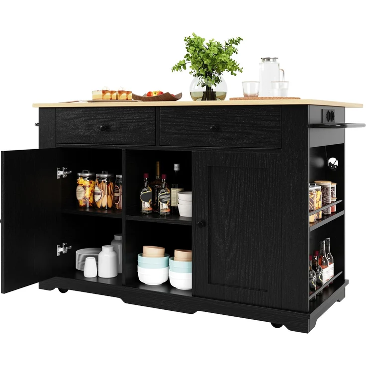 Kücheninsel, Küchenwagen mit Steckdosenleiste ausgestattet, Küchenschrank, Servierwagen mit arbeitsplatte, buffetschrank, Speisewagen mit Holzmaserung, buffetschrank,Schwarz – Bild 8