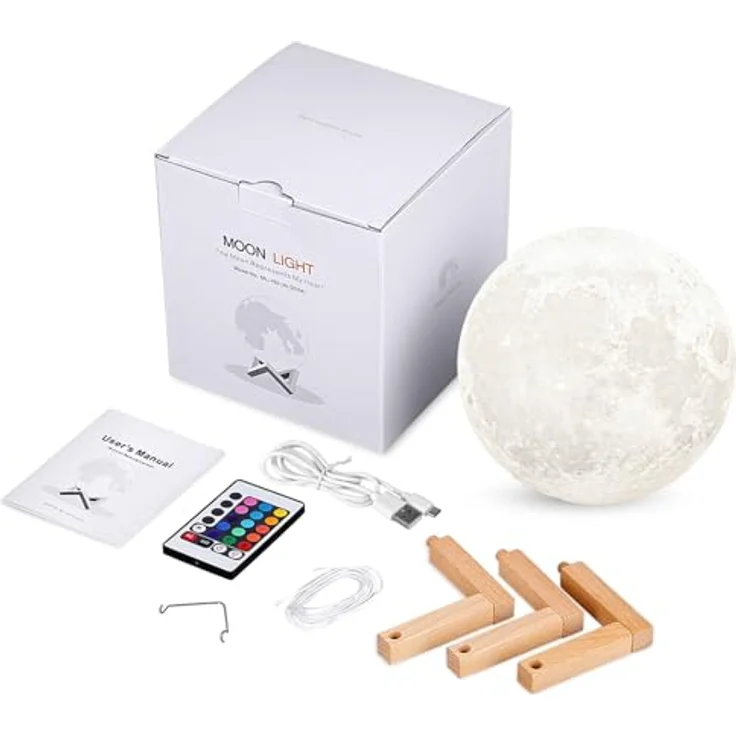 Uten Mond Lampe LED mit Fernbedienung Farbige Dekoleuchte 3D Mond Kunst Mondlicht tragbares Nachtlicht mit Nachtlicht Touch Sensor Tischlampe dimmbar (Einstellbare 16 Farbe) Geschenkideen – Bild 8
