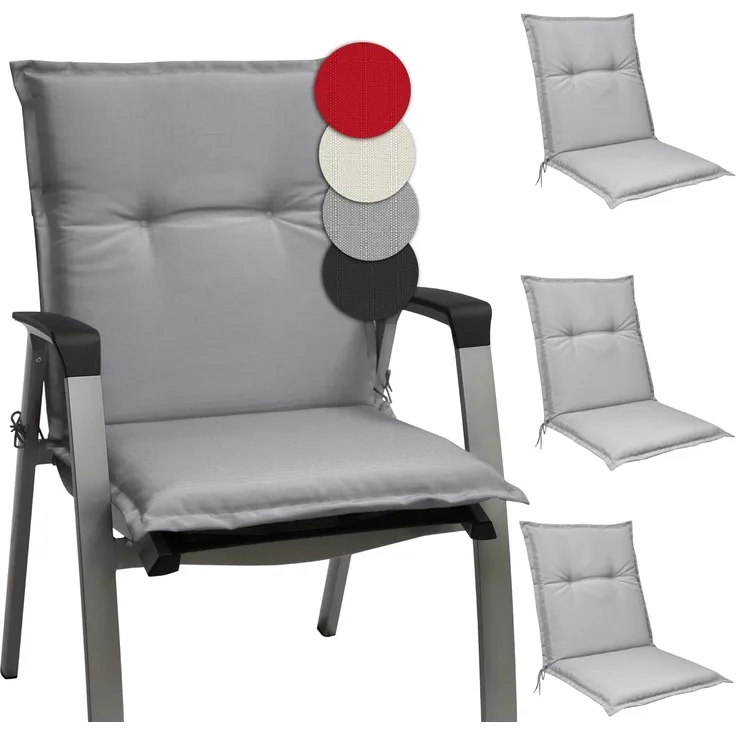 Beautissu 4er Set Niedriglehner Auflage Base NL 100 x 50 x 6 cm Hellgrau