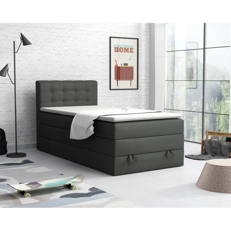 Deine Möbel 24 Boxspringbett Polsterbett Komplettbett Hotelbett JUNG 1 inkl. Topper (für Jugendliche Jugendbett Hellgrau Grau Anthrazit Schwarz Beige, Bonellfederkernmatratze H3 Taschenfederkernmatratze H4), 90x200 100x200 120 cm Einzelbett Boxspring H...