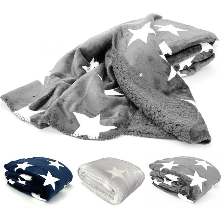 Wohndecke Dicke Soft Flanell Kuscheldecke Sterne Winterdecke, heimtexland, 150x200 I extra dick I warm I Sherpa Fell I kuschelig weich – Bild 1