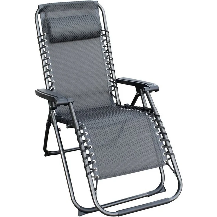 Spetebo Hochlehner Relax Sessel verstellbar mit Kopfkissen - grau, Verstellbarer und klappbarer Garten Liegestuhl – Bild 5