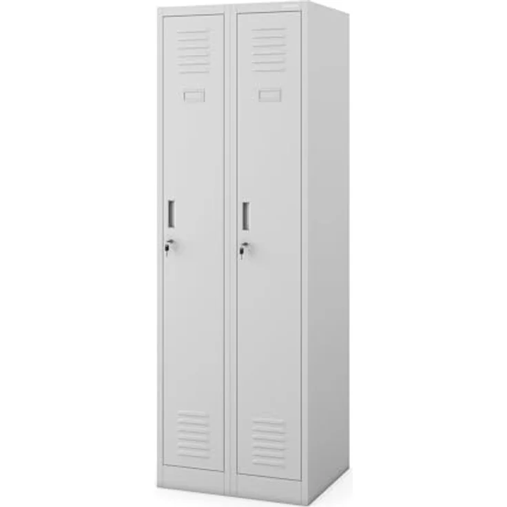 Jan Nowak Spind Schrank, Kleiderschrank, Metallschrank, Schließfachschrank | 2 Abteile mit Kleiderstange, Lüftungsschlitze, Trennwände, 4 Kleiderhaken pro Abteil | 180 x 60 x 50 cm, Grau – Bild 2