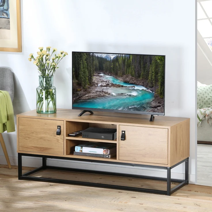 Casâme TV-Möbel Eiche Dekor 2 Türen und zentrale Ablage - L120 cm - Dunkles Holz – Bild 2