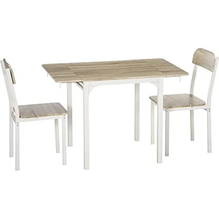 HOMCOM Essgruppe, 3-teiliges Set mit Klapptisch und 2 Stühlen, Natur/Weiß, platzsparend, 70x75x110 cm