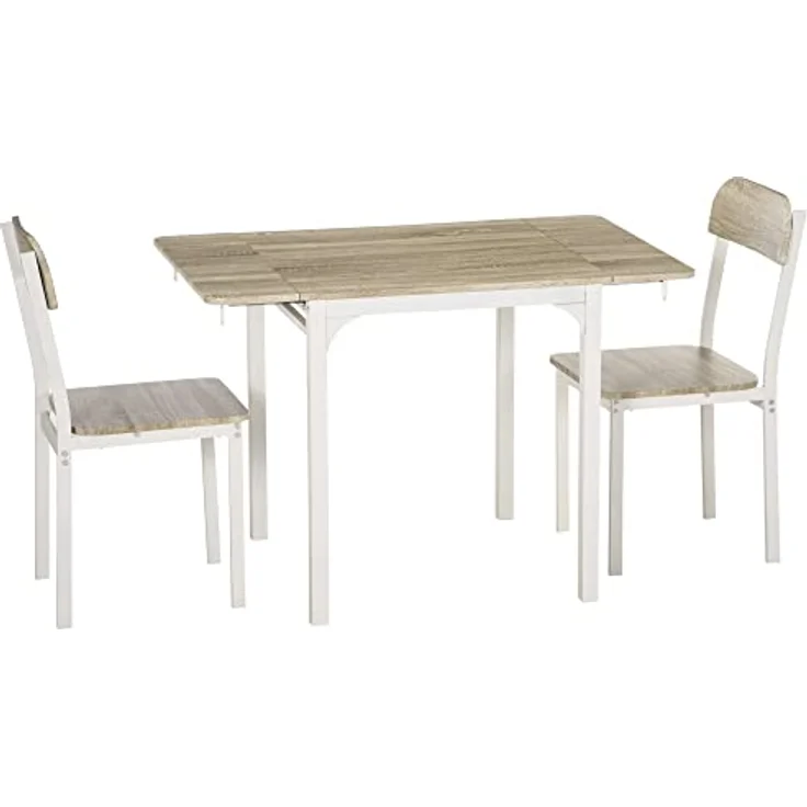 HOMCOM Essgruppe, 3-teiliges Set mit Klapptisch und 2 Stühlen, Natur/Weiß, platzsparend, 70x75x110 cm – Bild 1