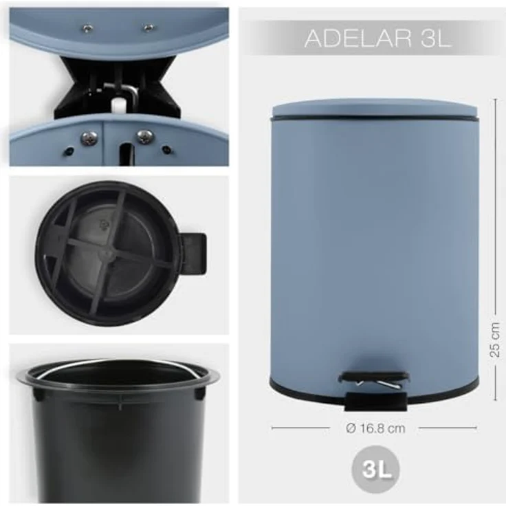 Spirella SP2285 Kosmetikeimer 3 Liter Edelstahl mit Absenkautomatik, Softclose und herausnehmbarem Inneneimer, blau – Bild 5