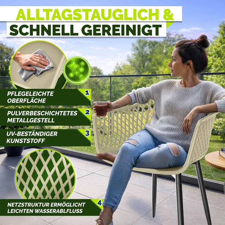 tillvex® Gartenstuhl 2er Set Wetterfest mit Armlehne | Outdoor Stühle bis 120kg belastbar | Gartenstühle UV-beständig | Terrassenstuhl Gartenmöbel Terrasse Balkon Outdoor Garten – Bild 10
