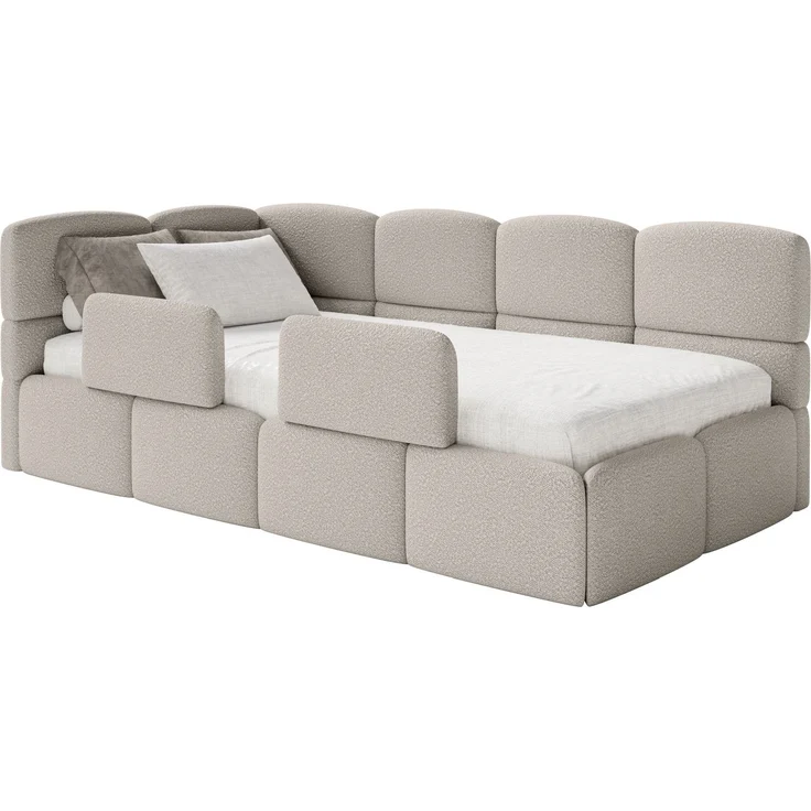 Selsey 'Cloudy' Jugendbett links, Matratze & Rausfallschutz, Bouclé Greige, 90x200 cm – Bild 1