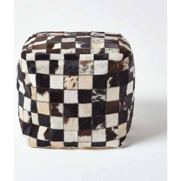 Homescapes Pouf Designer Hocker Pouf Patchwork Lederhocker braun – Bild 5