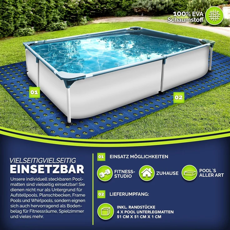 tillvex® Pool Bodenschutzmatte mit Löchern 48 Stück Blau | Unterlegmatte für Pool & Planschbecken 51x51 cm | Poolmatte Bodenmatte Outdoor | Poolunterlage Bodenschutz Matten wärmeisolierend | Whirlpool Bodenfolie weich – Bild 7