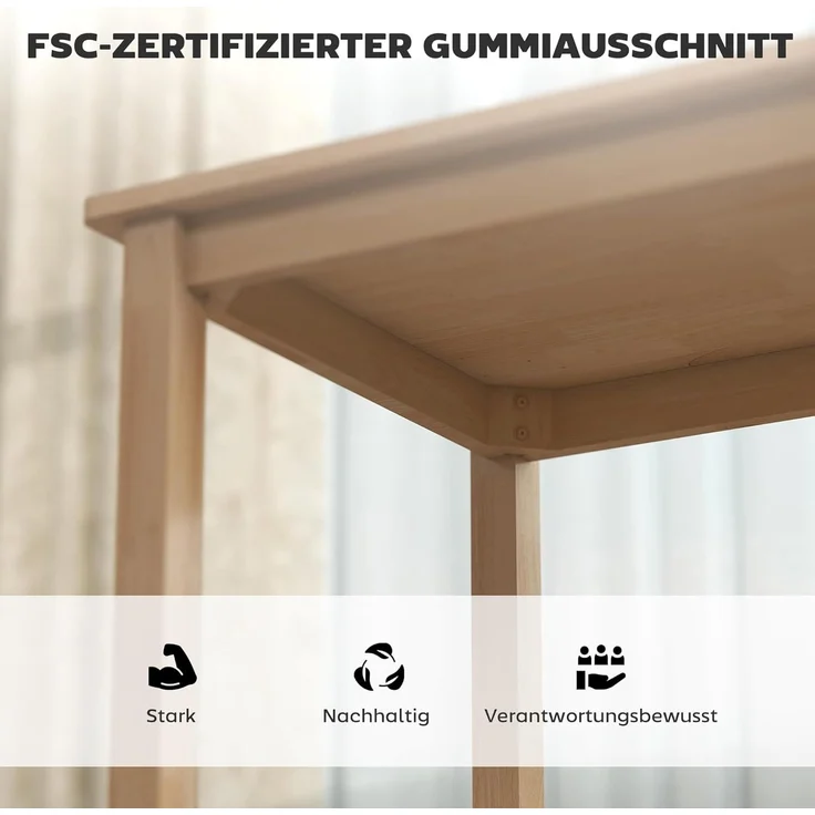 HOMCOM Essgruppe Esstisch mit 2 Stühlen Platzsparend Esszimmergruppe, (Sitzgruppe, 3-tlg, Küchentisch mit gepolsterten Essstühlen), für kleine Raum, Esszimmer, Küche, Naturholz – Bild 6