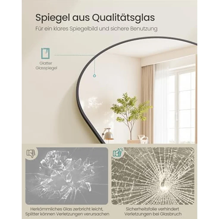 SONGMICS Ganzkörperspiegel, 160x50 cm, gewölbter Standspiegel, Rahmen aus Aluminiumlegierung, Hartglas, abgerundete Ecke, für Schlafzimmer, Wohnzimmer, Garderobe, tintenschwarz LFM051BD01 – Bild 4