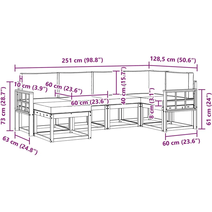 vidaXL Outdoor-Sofagarnitur mit Kissen 6 pcs Natur und Creme 3366648 – Bild 9