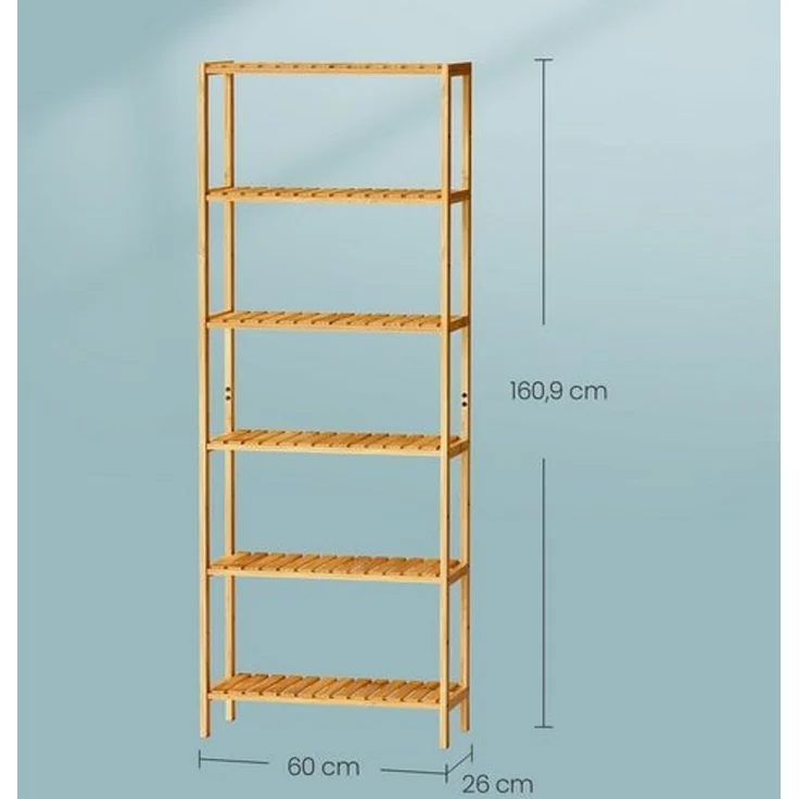 SONGMICS Badezimmerregal, Badregal, Küchenregal, Schuhregal mit 6 Ebenen, Standregal aus Bambus, 26 x 60 x 160,9 cm, für Bad, Wohnzimmer, Flur, Küche – Bild 5
