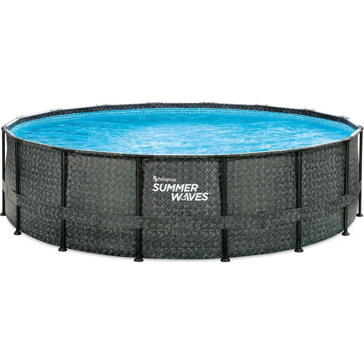 Summer Waves 'Elite' Frame Pool, Komplettset mit exklusivem Zubehör, Rattanoptik grau, Ø 488x122 cm – Bild 1