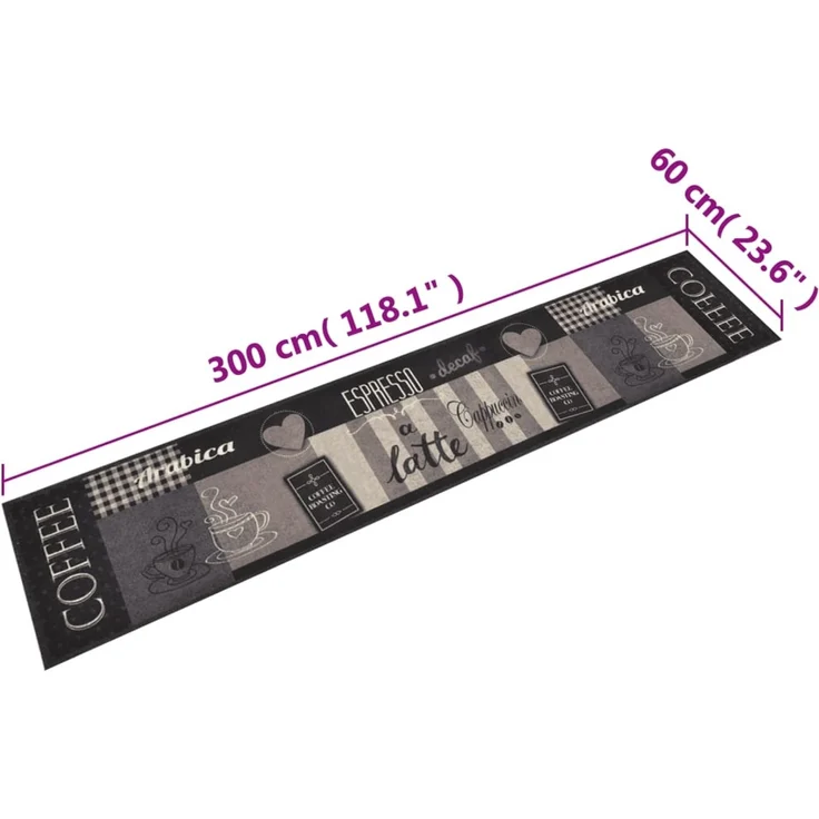 vidaXL Küchenteppich Waschbar Coffee Schwarz 60x300 cm Samt 136557 – Bild 5