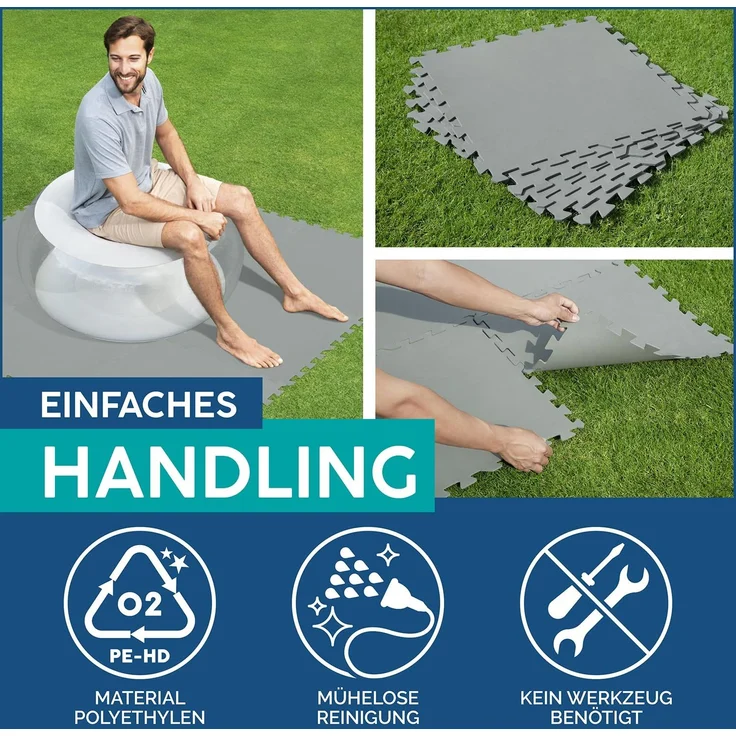 Bestway | Flowclear Pool-Bodenschutzfliesen | 9 Stück á 50 x 50 cm | Grau | ideal um Schutz des Poolbodens und des Rasens – Bild 6