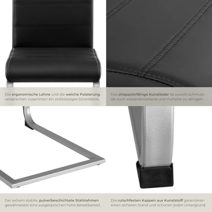 TecTake 800451 2er Set Esszimmerstuhl, Kunstleder Stuhl mit hoher Rückenlehne, Schwingstuhl mit ergonomisch geformter Rückenlehne (2er Set schwarz | Nr. 402549) – Bild 9