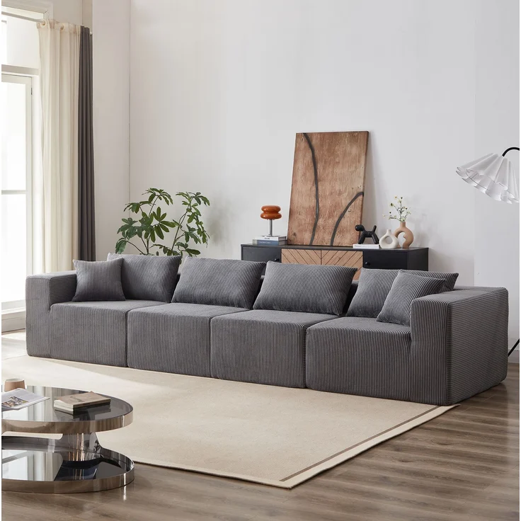 Modulares Ecksofa aus Cord, 4-teilig und frei kombinierbar, 264x167x71 cm, Grau – Bild 6