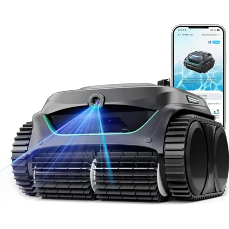 WYBOT C2 Vision, Kabelloser Poolroboter mit KI-Kamera, Zweischicht-Filterung und starker Saugleistung für Pools bis 180㎡ (Grau-Grün)