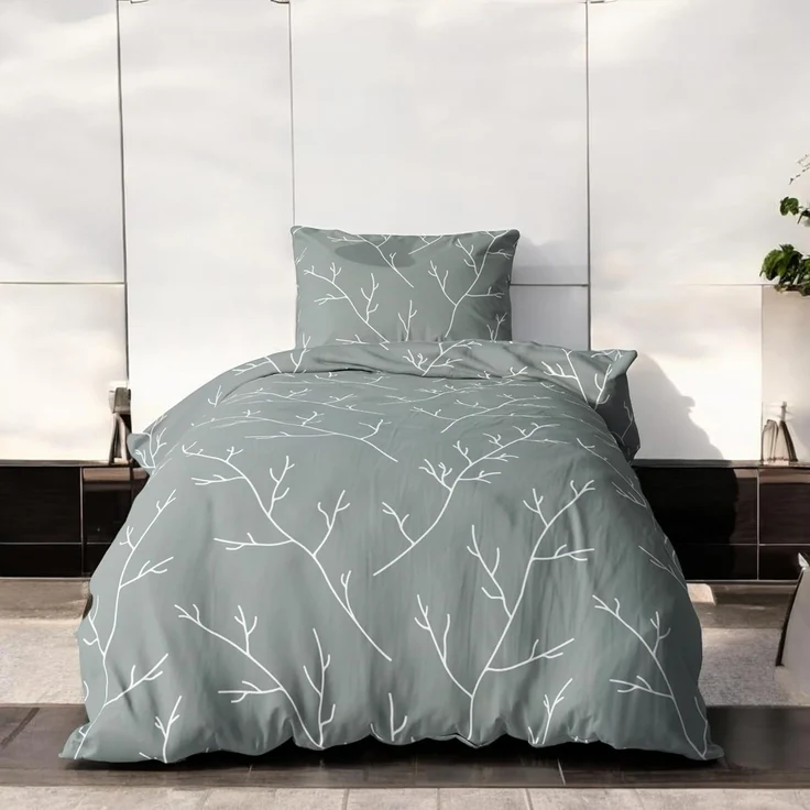 LINKHOFF Bettwäsche Renforce Bettwäsche 135x200cm + 80x80cm 2tl. - Zweigemuster in Jade, Grün/Weiß Bettwäsche Äste Zweige Grün - 100% Baumwolle – Bild 7