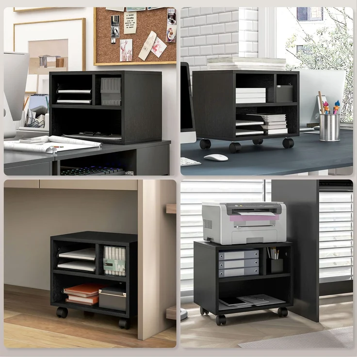 Druckerhalter, Büroschrank, Rollcontainer mit 3 offenen Fächern, 40 x 30 x 36 cm, schwarz – Bild 8