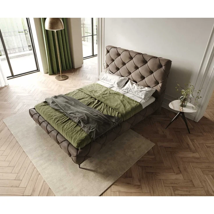Polsterbettgestell Nayara 140x200 cm Mikrofaser Taupe Vintage – Bild 2