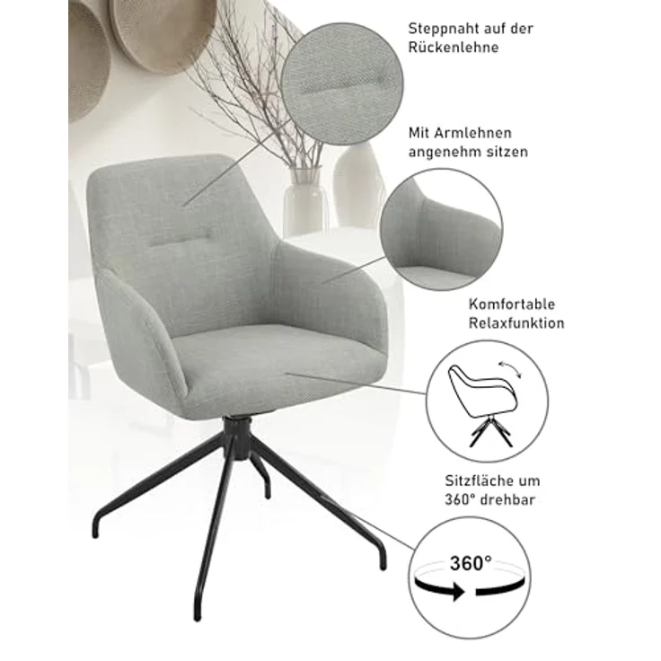 Hela Tische, Drehstuhl Sessel Triest, Bezug Webstoff Mint, 360° drehbar, Kipp-/ Relaxfunktion, Armlehnen, 120kg belastbar, Oeko-TEX, PFC Free – Bild 10