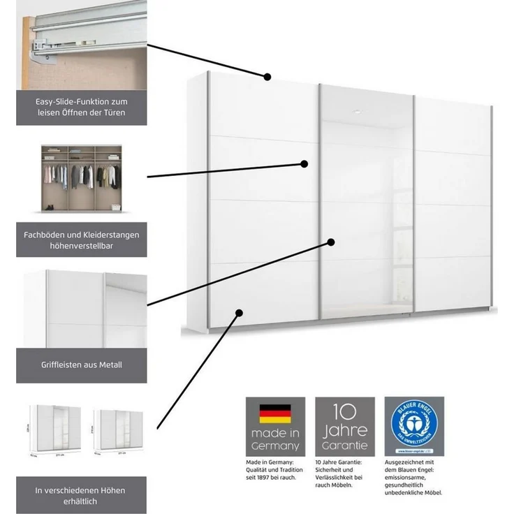 rauch Schwebetürenschrank Kleiderschrank Schrank Garderobe KULMBACH in 2 Höhen erhältlich, mit Metallgriffleisten MADE IN GERMANY – Bild 3