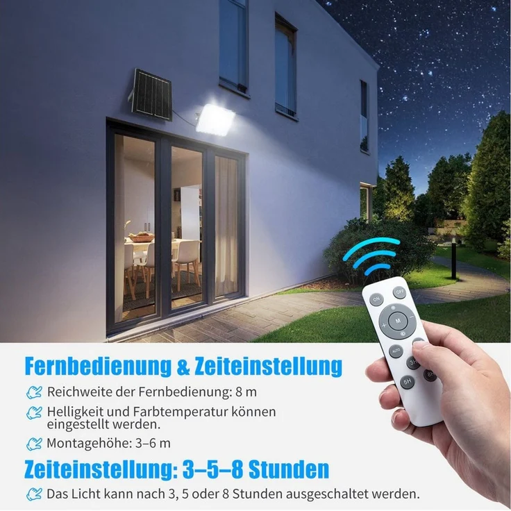 Aigostar Flutlichtstrahler Solar LED Strahler Außen mit Großer Solarpanel,Dimmbar 3000/4000/6500K, LED fest integriert, ohne Leuchtmittel, CCT-Dreifarbeneinstellung – Bild 3
