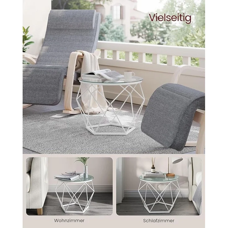 Vasagle Couchtisch rund, 2er Set, Wohnzimmertisch, Beistelltisch, modern, abnehmbare Tischplatte, für Wohnzimmer, transparent-wolkenweiß – Bild 4