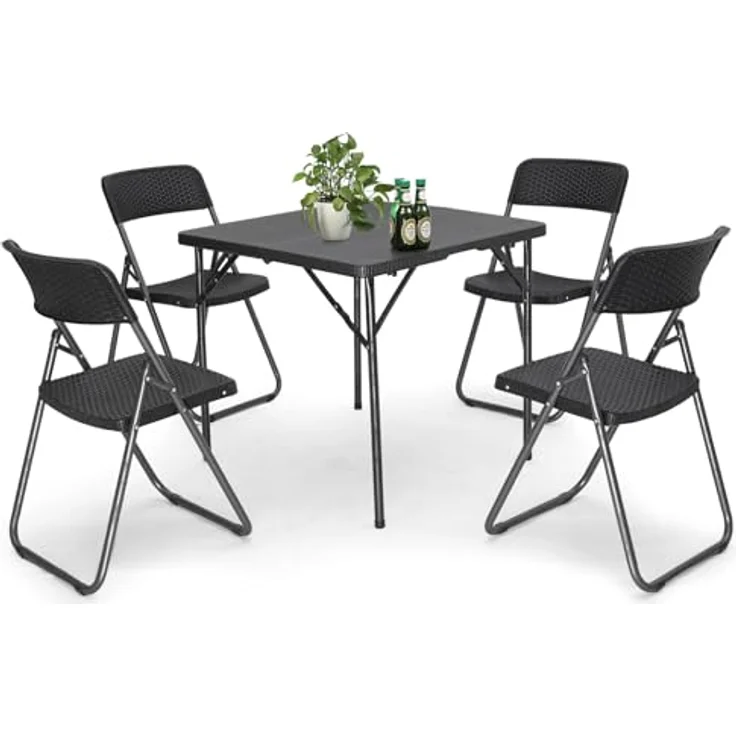Sekey Gartengarnitur Set, Garten-Essgruppe 4 Personen, Balkonset Balkonmöbel Set 4 Stühle mit Tisch, Klappbar Gartentisch mit Stühlen Set Terrassenmöbel für Terrasse, Balkon, Bistro, Garten – Bild 2