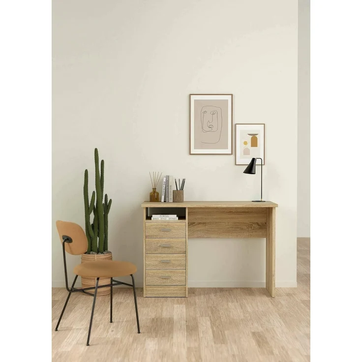 Dmora - Schreibtisch Rachel, Mehrzweckschreibtisch, B?rotisch f?r PC, Eckschreibtisch, 110x49 h76 cm, Eiche – Bild 1