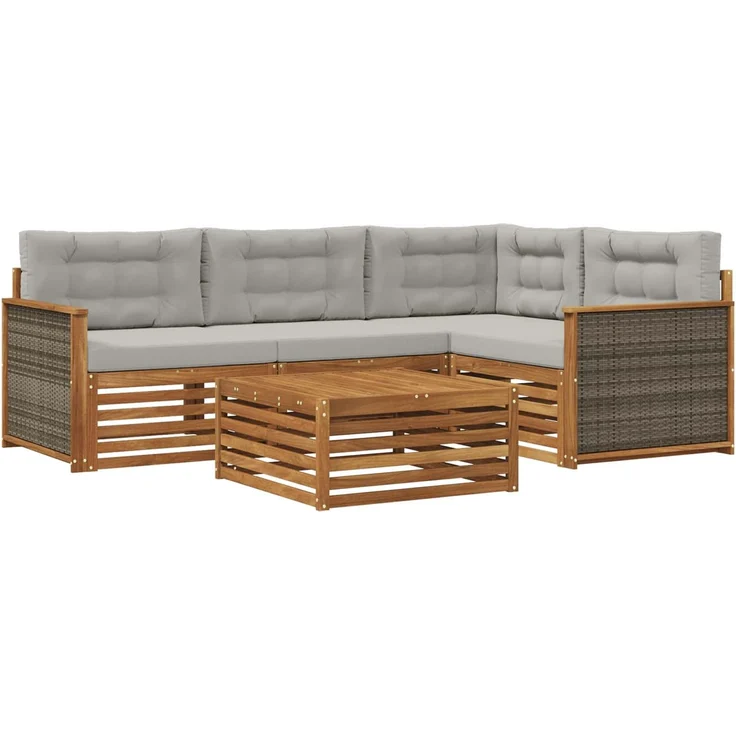 vidaXL Outdoor-Sofagarnitur 5 stk. 4-Sitzer Natur und Hellgrau 3383319 – Bild 2