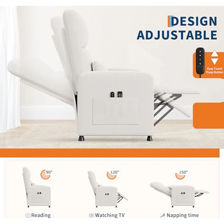 GarveeHome Fernsehsessel Elektrisch Relaxsessel Ruhesessel, massagesessel mit wärmefunktion, Verstellbarer Fernsehsessel mit Fußstütze, Einzelsofa,für Wohnzimmer, Schlafzimmer oder Büro – Bild 5