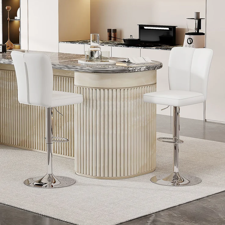 Höhenverstellbarer Barhocker im 2er-Set, 360° drehbar. Luxuriöser Barhocker im Silber-Weiß-Design aus wasserabweisendem PU-Leder, geeignet für Kücheninseln. Verschiedene Farben erhältlich.--Weiß+Silber--37x44x44.5cm--YOUDENOVA – Bild 10