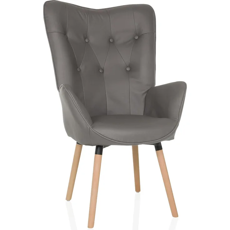 hjh LIVING Ohrensessel in Velour-Optik HAVENIO I Sessel für Wohnzimmer Schlafzimmer, Polsterstuhl mit Holzbeinen, Stoff Grau