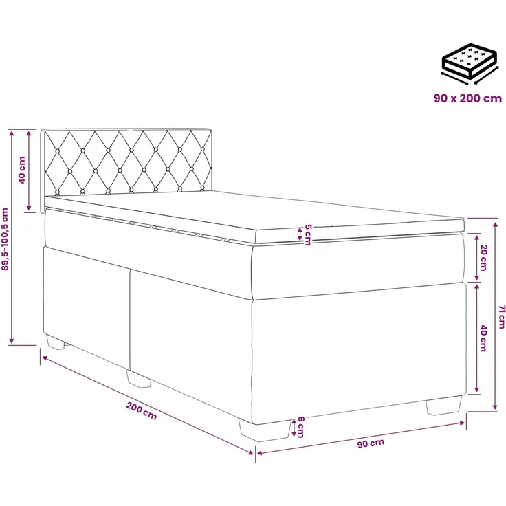 vidaXL Boxspringbett mit Matratze mit Kopfteil Rosa 90 x 200 cm Samt 3450637 – Bild 11