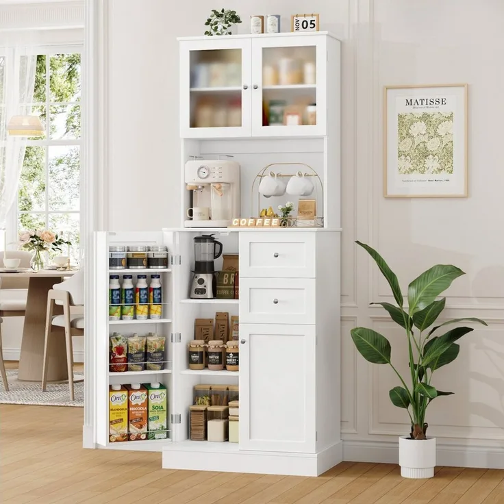 HOMECHO Küchenbuffet 182.5cm Küchenschrank mit 4 Türen und 2 SchubladenWeiß