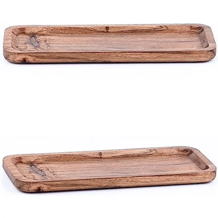 Marrakesch Orient & Mediterran Interior Dekotablett 2er Set Akazienholz Serviertablett Servierbrett Anea 28x11cm, Handarbeit – Bild 1