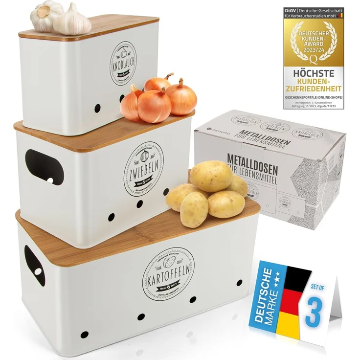 Dimono Aufbewahrungsbox Dimono 3er Vorratsbox Set–Gemüseaufbewahrung für Kartoffeln & Zwiebel (Frischhaltedose, Lebensmittel-Box), Ideal für Zwiebeln, Kartoffeln & Knoblauch – Bild 7