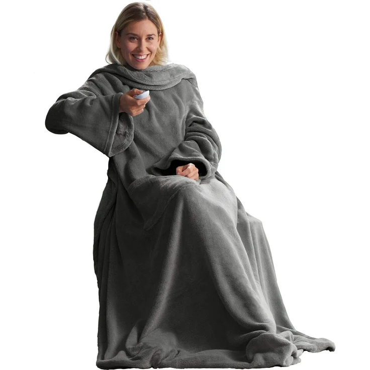 CelinaTex TV-Decke mit Ärmeln und Fußtasche Flauschige Kuscheldecke 150x180 cm grau Mikrofaser Fleece Soft Oeko-TEX – Bild 1