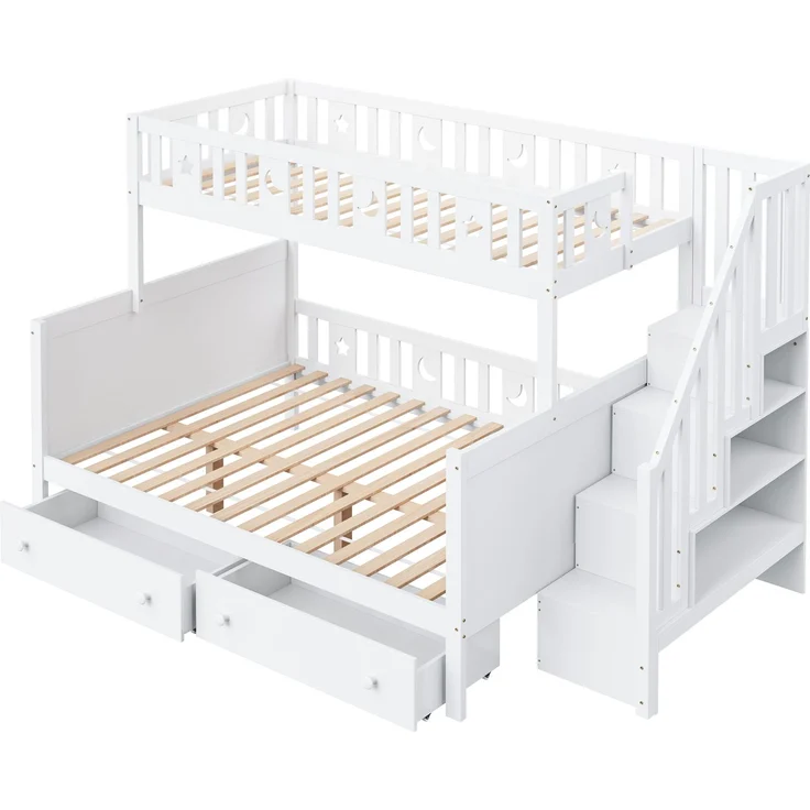 Kinder Etagenbett 90x200 & 140x200 mit Treppe, Stauraum, Schubladen, Leiterregal, platzsparendes Massivholz-Design für Kinderzimmer – Bild 6