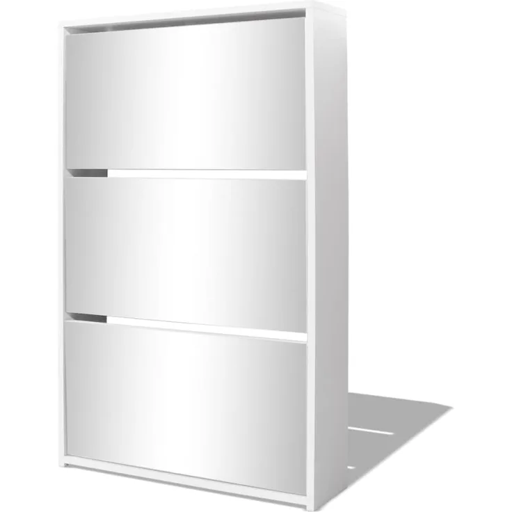 vidaXL Schuhschrank mit 3 Fächern Spiegel Weiß 63x17x102,5 cm 243048