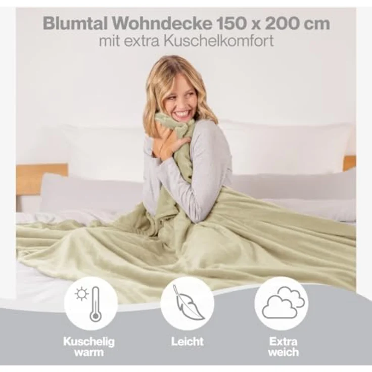 Blumtal Fleecedecke, 150x200 cm, beige, Oeko-TEX®-Zertifiziert, Sofadecke, Cocooning – Fleecedecke dick, flauschig, weich und warm – hohe Qualität – Bild 5