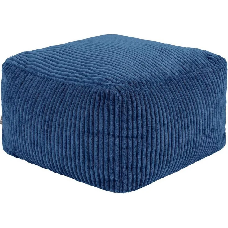 Icon Amara Hocker, Denimblau, Flauschiger Cord Stoff, Sitzsack Cord, Sitzpuff Hocker mit Füllung, Fußhocker für das Wohnzimmer, Deko Wohnzimmer